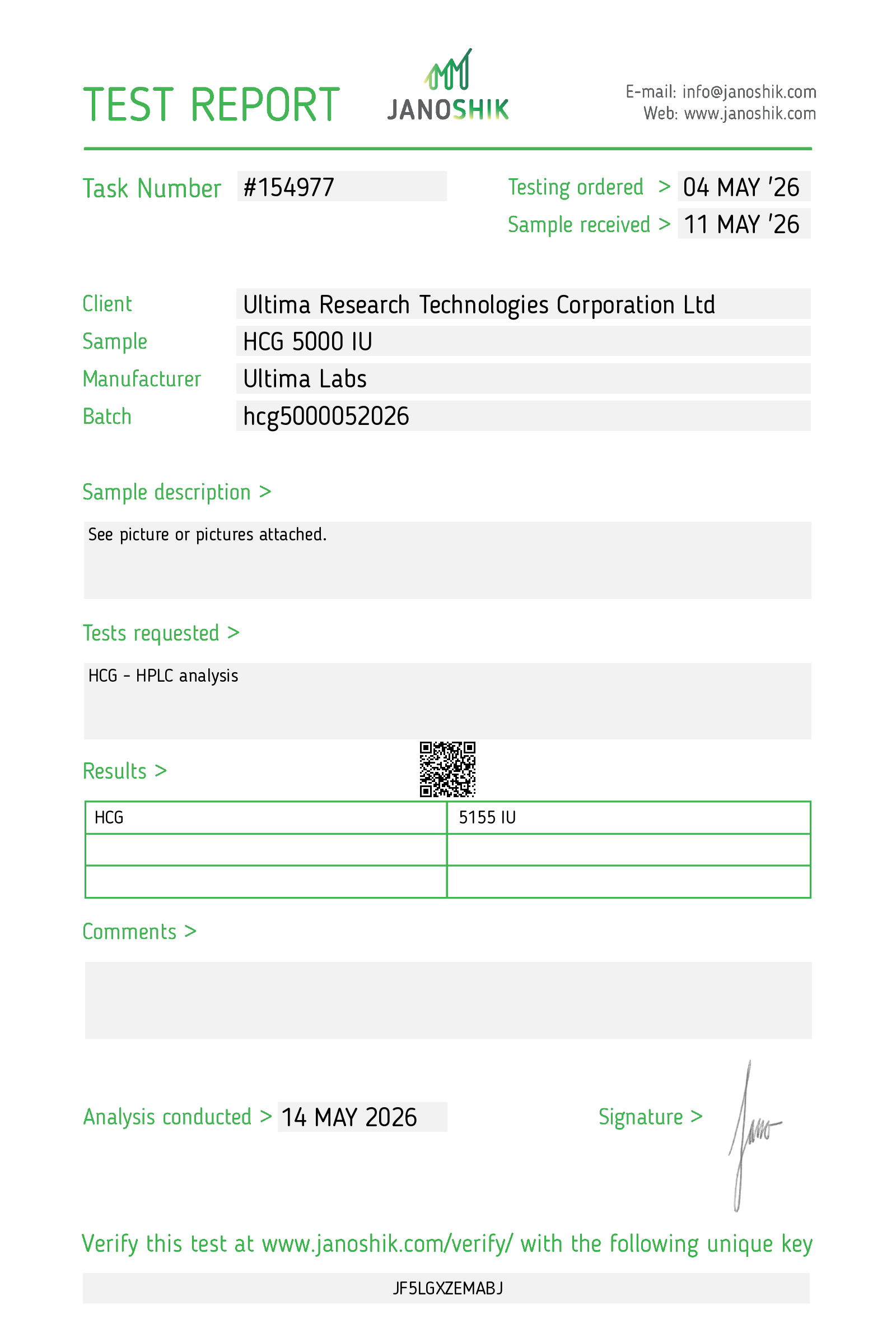 Certificate of Analysis - HCG 5000IU