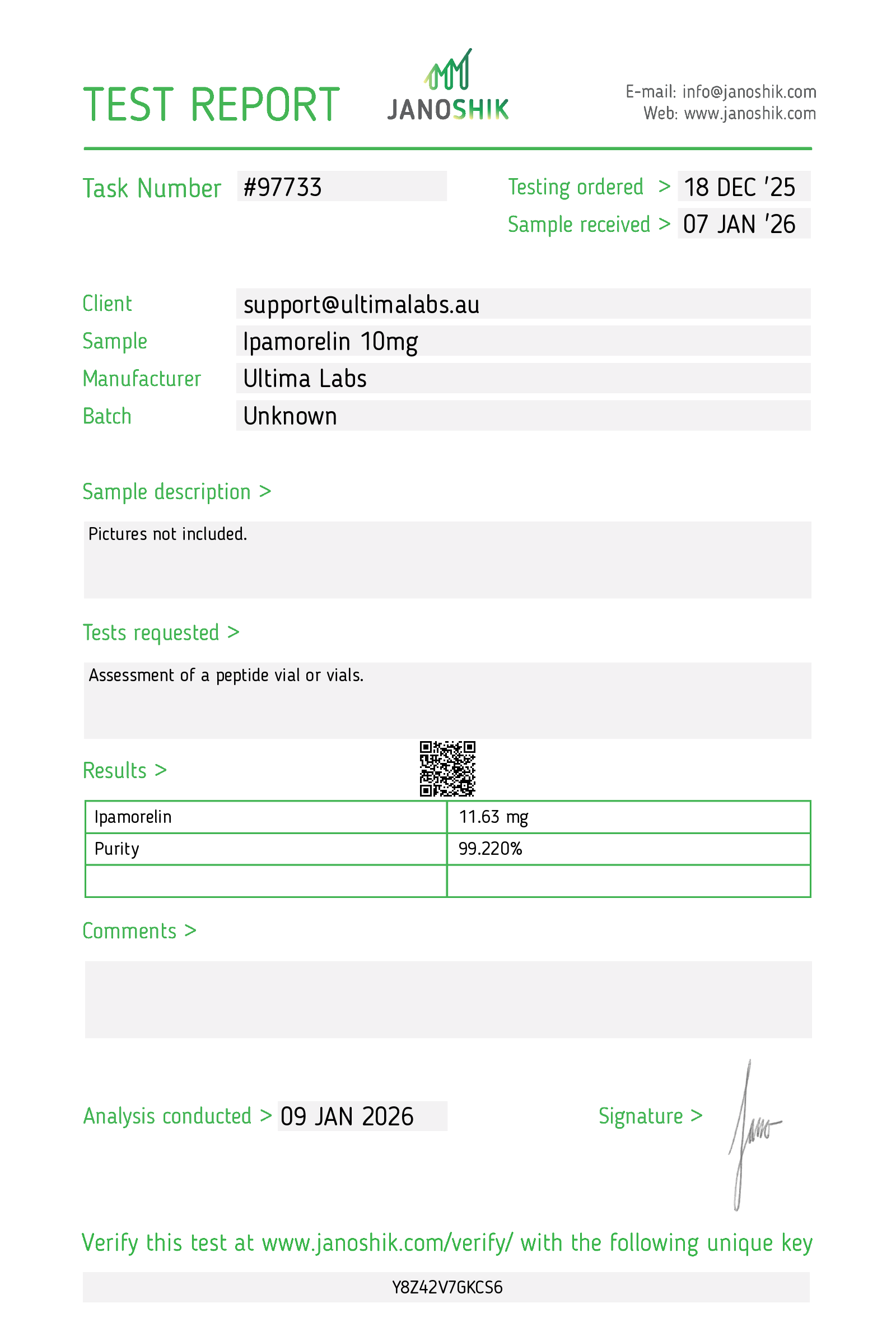 Certificate of Analysis - IPAMORELIN 10MG